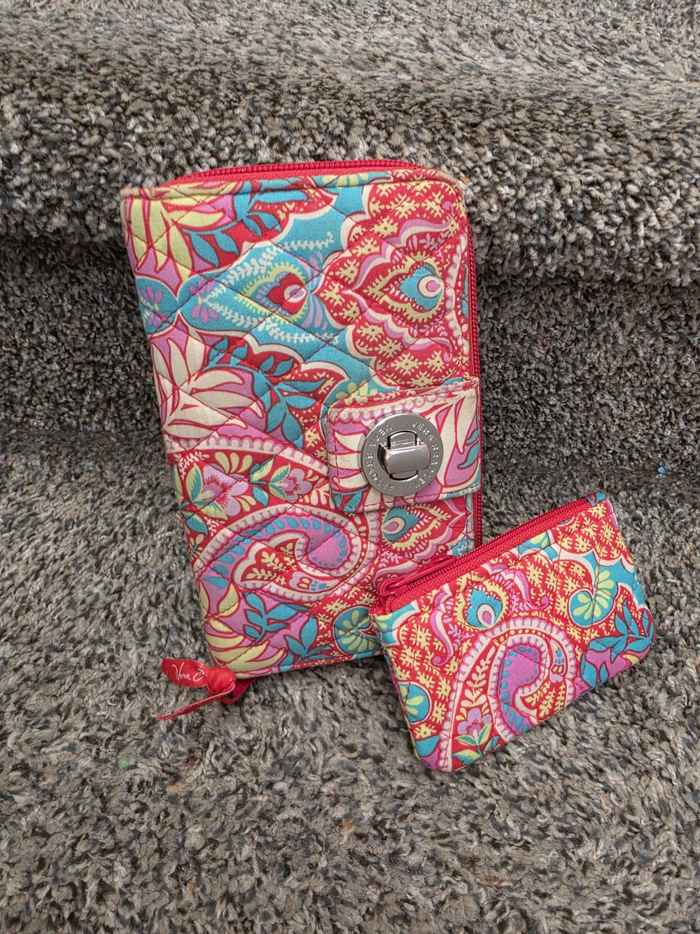 Vera Bradley Pink Teal Paisley Quilted Wallet with Coin Pouch